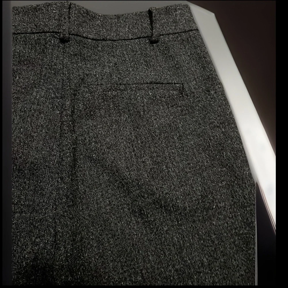 Zara Basic Side Pockets W/Front Zip, Button, & Metallic Hook Wool Grey Trousers